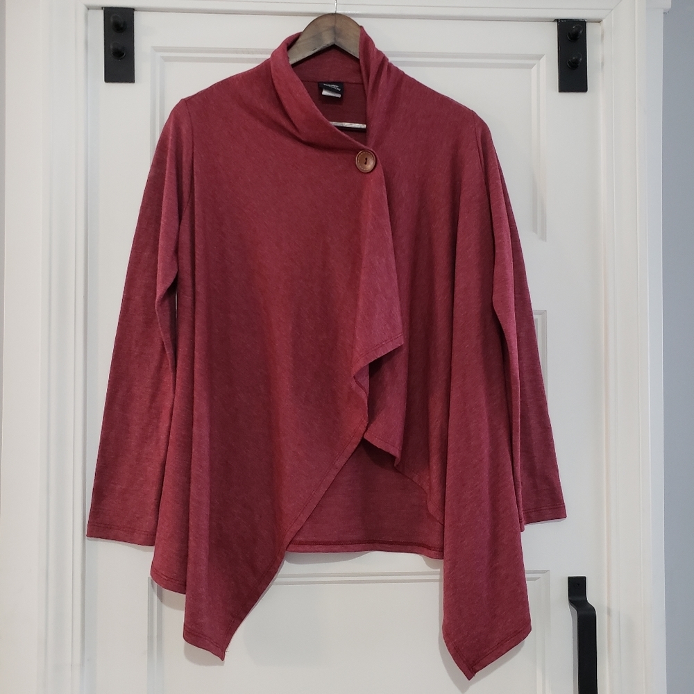Bobeau Womens S Open Front Asymmetrical Top One Button Heather Burgundy